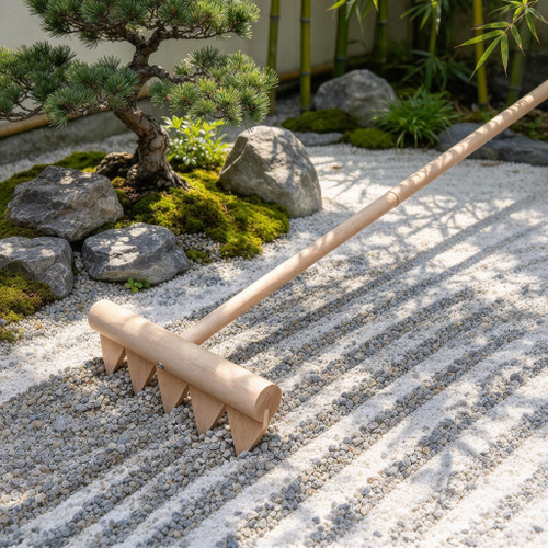 Outdoor Zen Garden Rake Large - Japanese Rock Sand Garden Rake Tool - 48" Long 5 Tine Solid Oak - DIY Stress Relief Gifts for Adult