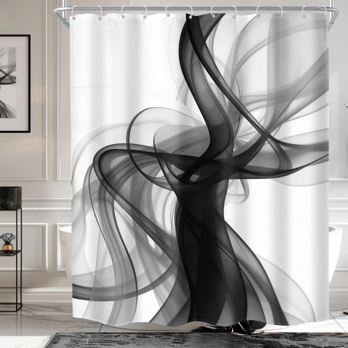 MESHELLY Black Abstract Shower Curtain 60Wx72H Modern Ombre Minimalist Line Elegant Simple Unique Aesthetic Bathroom Curtain Contemporary Cool Bath Curtain Bathroom Accessories Decor with 12 Hook