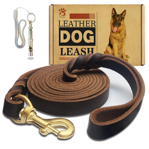 Genuine Leather Braided 8ft x 3/4 inch Heavy Duty Dog Training Leash, Comfortable for Large, Medium, Small Dogs (Brown)
