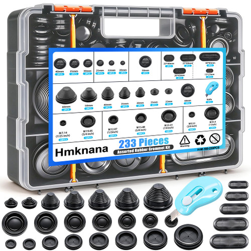 Hmknana 233Pcs Assorted Rubber Grommet Kit, 4 Styles 27 Sizes Closed Rubber Grommet Firewall Grommet Rubber Hole Plugs Rubber Grommets for Wiring