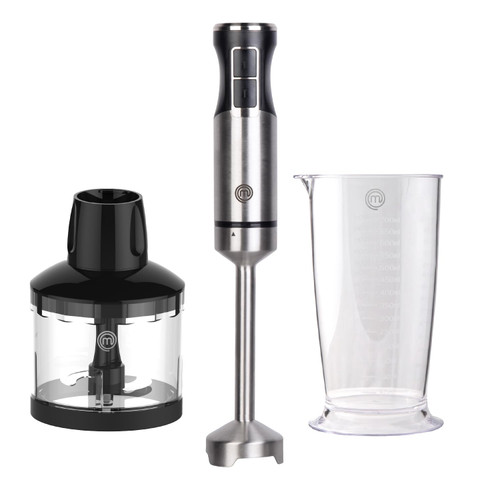 MasterChef - Immersion Blender Hand Held Stainless Steel with Chopper Attachment and Measuring Jug, Puree Blender for Making Baby Food, Soup, Sauces, etc, 400W