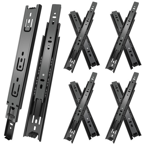 12 inch Drawer Slides 4 Pairs (8pcs) 3 fold Full Extension Side Mount Cabinet Drawer Glides 12" Black Cabinet Rails for Dresser, Cabinet, Kitchen,Trash Can, Wardrobe 100 LB Capacity