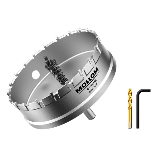 Mollom 4-1/4" (108mm) Heavy Duty Carbide Hole Saw with 2 Pilot Bits