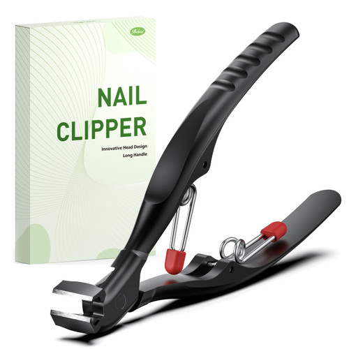 BALUCA Ergonomic Nail Clippers for Seniors – Heavy Duty Toenail Clippers for Thick Toenails, Extra Long Handle Toe Nail Clippers for Seniors with Catcher, Precision Trimmer for Men & Women (Black)