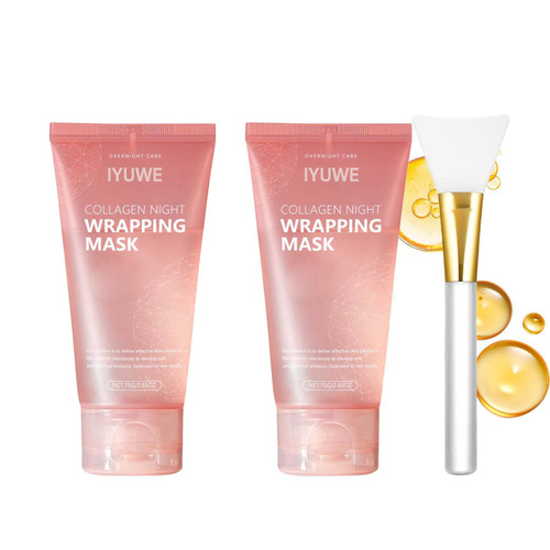IYUWE YURI Collagen Mask, 2PCS Collagen Night Wrapping Mask, Peel Off Overnight Facial Mask, Hydrating Face Mask for Skin Care, Easy Peel Sleeping Mask for Women & Teen Girls, 2.54 fl.oz Each