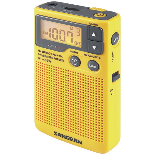 Sangean DT-400W Weather Alert Pocket Radio, AM/FM, Yellow