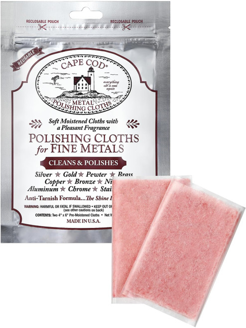 Cape Cod Polishing Cloths for Fine Metals | Jewelry Cleaner and Tarnish Remover | Silver Polishing to a Brilliant Shine | Foil Pack of (2) 4x6 Cloths