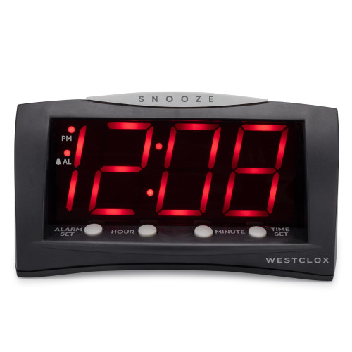 Westclox Digital Alarm Clock for Bedroom or Office, Large 1.8" Red LED Display with Oversized Snooze Bar, Corded with Battery Backup, (Black, 8-Inch)