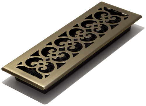 Decor Grates SPH414-A Scroll Design Floor Register, 4x14, Antique Brass Finish
