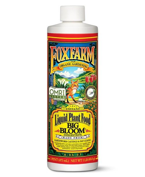 Fox Farm Big Bloom Liquid Plant Food - Organic Bloom Fertilizer for Flowering & Fruiting Plants, Contains Earthworm Castings & Bat Guano - Supports All Stages of Plant Growth - 0-0.5-0.7 NPK, 1 Pint