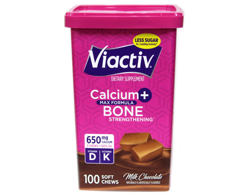 Viactiv Calcium +Vitamin D3 Supplement Soft Chews, Milk Chocolate, 100 Chews - Calcium Dietary Supplement for Bone Health