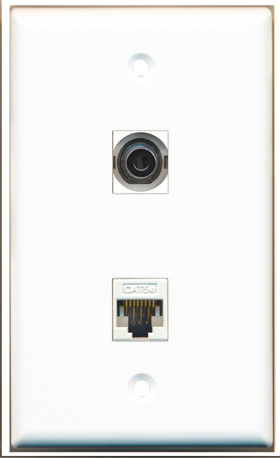 RiteAV 1 x 3.5mm Audio Headphone Jack and 1 Cat5e Ethernet Port Wall Plate - Bracket Included