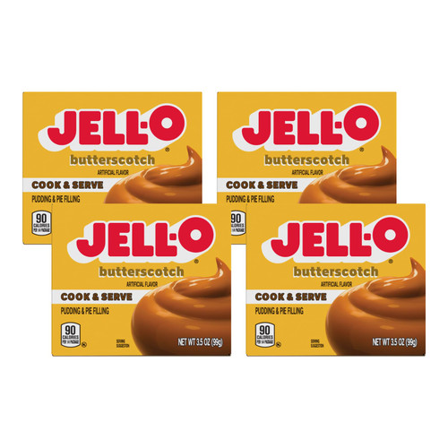 Jell-O Cook & Serve Pudding & Pie Filling Mix, Butterscotch Flavor, Fat Free Stovetop Dessert for Baking, Pies & Custards, 3.5 oz (Pack of 4)