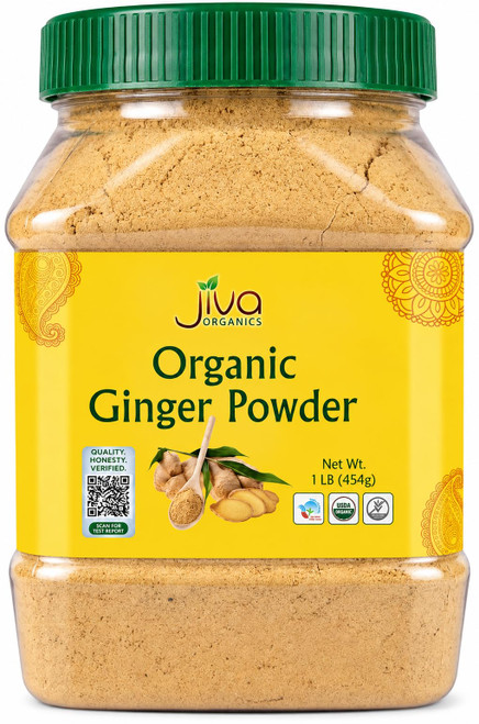 Jiva Organics Organic Ginger Root Powder 1 LB Jar - Gluten Free, Non-GMO - for Cooking, Baking, Tea & More - Bulk Ginger Ground Dry