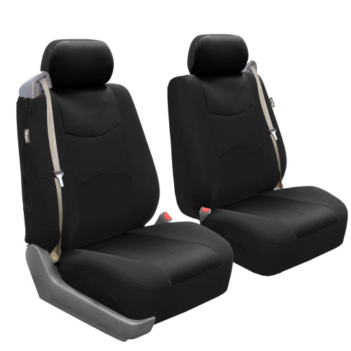 FH Group Front Set Cloth Car Seat Cover for Bucket Seats, Universal Fit, Airbag Compatible, Seat Covers for SUV, Van, Black