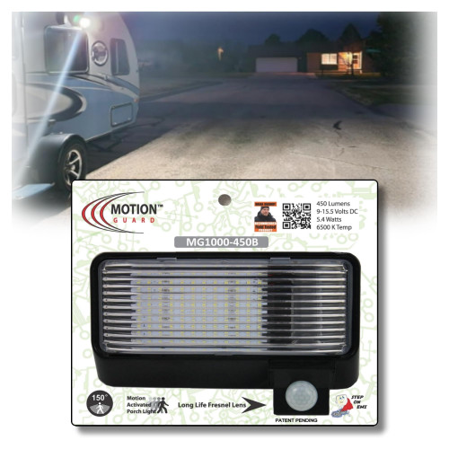 MOTION-GUARD MG1000-450B RV Exterior LED Motion Sensor Porch Light, 450 Lumens Security Floodlight Replacement, IP65 Waterproof, EMI Suppressed - Black