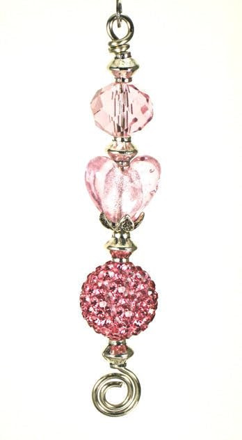 Sweet Pink Glass Heart and Faux Rhinestone Ceiling Fan Pull Chain