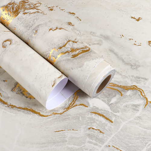 EaseStick Beige Marble Peel and Stick Wallpaper Matte Cream and Gold Contact Paper Waterproof Marble Vinyl Wrap for Countertops Table Cover 24"x472" Wide Removable Granite Wallpaper Beige Wall Paper