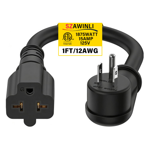 12AWG 1FT Outdoor Extension Cord 15A to 20A Power Adapter Waterproof Cable