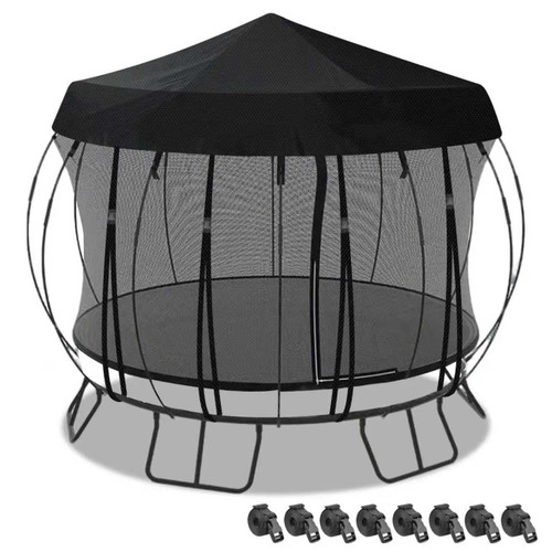 Outdoor Round Trampoline Cover (Tent Only)— 10 FT 12FT 14 Ft Trampoline Tent Sunshade Canopy, 600D Heavy-Duty Oxford Fabric with 16 Fixed Webbing ,Waterproof & UV-Resistant (Black, 10 FT)