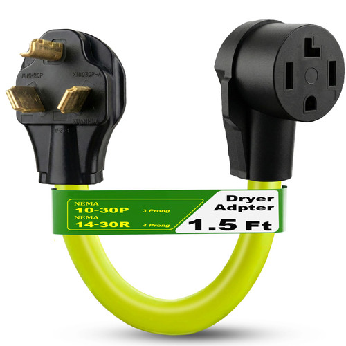 Upgraded NEMA 10-30P to 14-30R Dryer Plug Adapter, 4 Prong to 3 Prong Dryer Adapter, 3Connects Newer Electric Dryer to Older House Outlet, 30 Amp Dryer Plug Converter Adapter (1.5FT, ETL Listed)