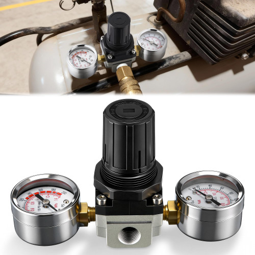 Dreyoo Air Regulator with 0-200 PSI Gauge, Compatible with Craftsman/DeWalt/DeVilbiss Air Compressor, 4 Port Regulator 0-150 PSI Adjustable, 1/4" NPT Inlet/Outlet, 1/8" NPT Gauge Port