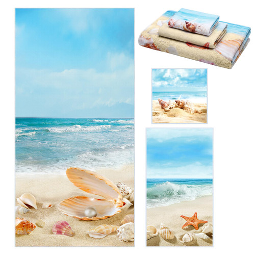 Moukeren Set of 3 Beach Bath Towels, Decorative Sea Towels for Bathroom