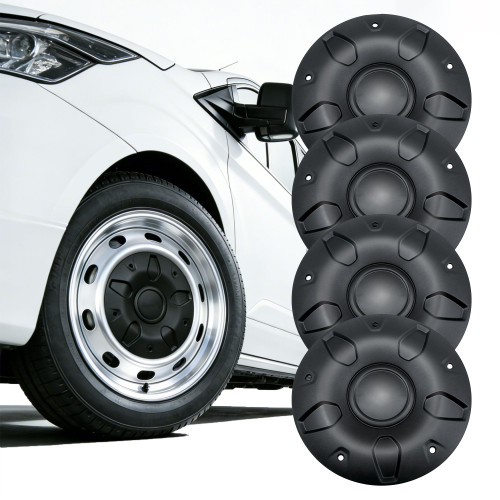 CK4Z-1130-C 16" Black Center Wheel Cap Kit 4Pcs Fits for Ford Transit 150 250 350 350HD 2015-2026 with Non-Dually Steel Wheel Snap-on Direct Hubcaps Replaces CK4Z1130C BK21-1130-CA BK211130CA