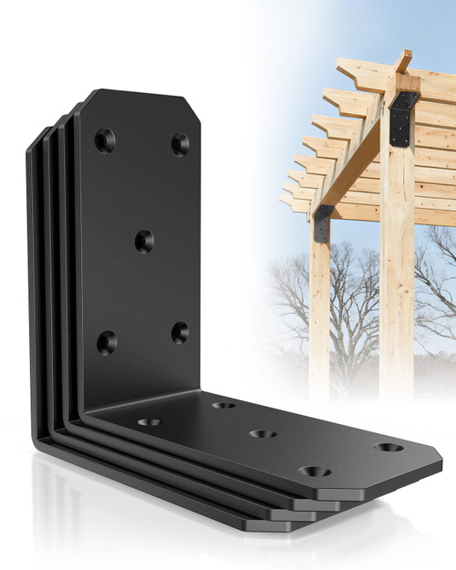 MeBantoo 5 Inch Heavy Duty L Brackets, 90 Degree Bracket, Black-4 Pcs