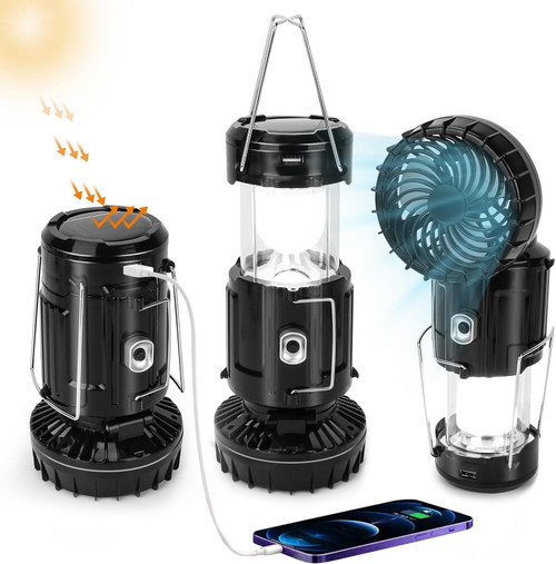 4 Pack 2026 Upgrade Solar Portable Lantern Rechargeable Fan - Collapsible Lightweight LED Camping Lantern for Power Outages Flashlight Survival Kits for Outdoor Tent
