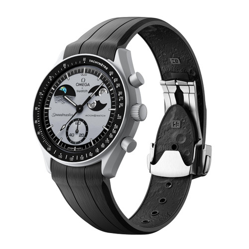 REBANDACE Strap for Omega x Swatch MoonSwatch Watch 20mm,Folding Buckle Lunar Soil Texture Band Compatible Omega Swatch Moonswatch Speedmaster,Curved No Gap Replacement Strap for Men Women (Black)