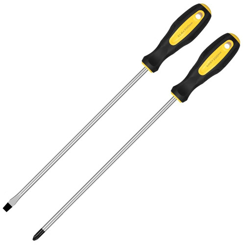 Fixinus 2Pcs 12-Inch Phillips & Flat Screwdriver Set, Long Cross Head & Slotted Blade Design, 6mm Tip Magnetic Extended Screwdriver