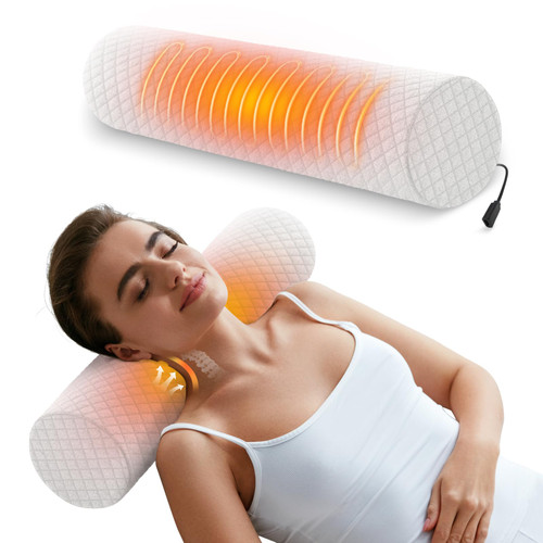USB Heated Neck Pillow, 18"x 4" Cervical Round Pillow for Neck Pain Relief