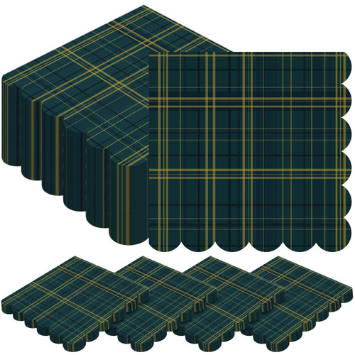 Gersoniel 50 Pcs Blue and Green Tartan Plaid Bear Baby Shower Napkins Bulk