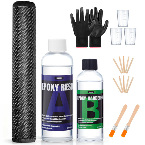 Jecery Carbon Fiber Repair Kit Includes a 118 x 12 Inch Roll of Carbon Fiber Cloth, 7oz of Epoxy Resin, 3.5oz of Hardener and Tools for Cars, Furniture, Bikes, Boats, Walls