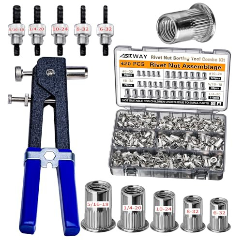ASKWAY SAE Rivet Nut Tool 420pcs Imperial Carbon Steel Rivet Nut Tool Kit, （5/16-18、1/4-20、10-24、8-32、6-32）, Suitable for Furnitur, Automotive, Marine and Industrial Applications