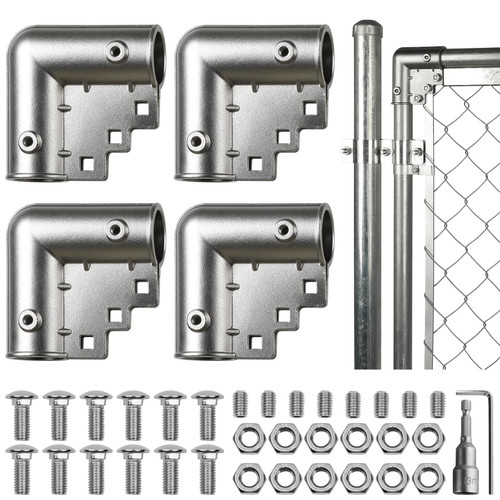 Aecxm 4 Pack Stainless Steel Chain Link Fence Gate Corner Elbows 90 Degree Gate Elbow for 1-3/8" x 1-3/8" Outside Diameter Pipe