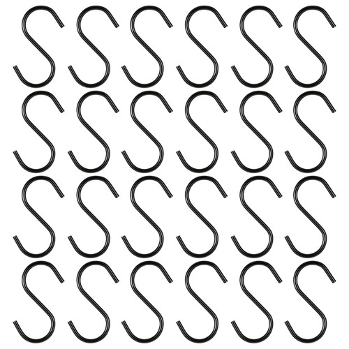 24 Pack 2.2 Inch Black S Hooks for Hanging Heavy Duty S Shaped Stainless Steel Hooks for Ornaments, Plants, Pots, Jewelry, Pans, Cups, Bags, Towels