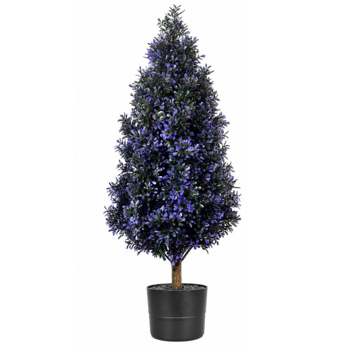 THKFUL 3FT Purple Halloween Topiary Tree, Potted Artificial Cypress Shrub with Ground Stake, UV Resistant Gothic Indoor Outdoor Decor for Front Porch, Entryway, Patio & Garden