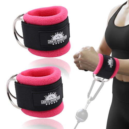 Lights Mountain Wrist Cuffs for Cable Machines – Padded & Adjustable Straps for Lateral Raises, Tricep Pushdowns & Strength Training (pink)