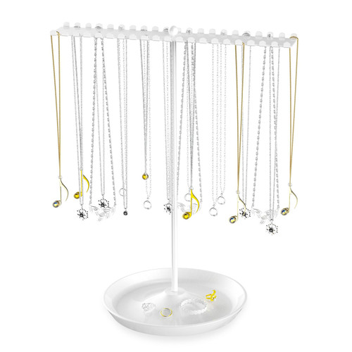 AOFLLU Jewelry Organizer Stand, Metal Necklace Holder Display With 42 Hooks, White Jewelry Holder for Necklaces, Bracelets, Rings, Bedroom College Dorm Decor for Women and Girls