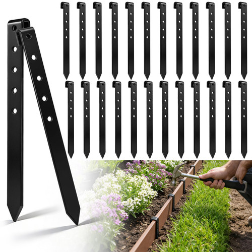 Fumete 36 Pcs 10'' Metal Landscape Stakes Bulk, Garden, Heavy Duty, Black