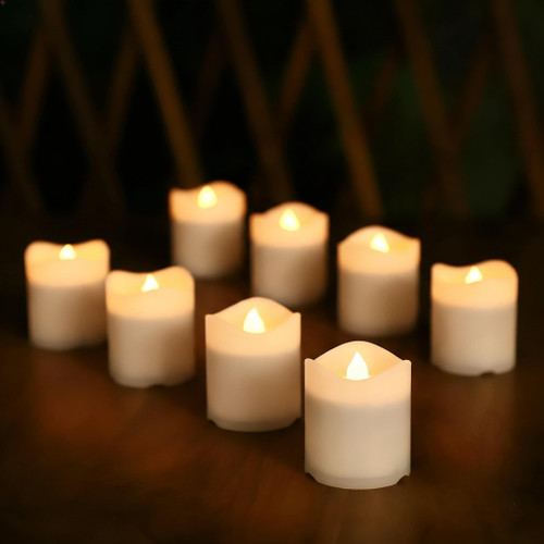 Solar Candles Outdoor Waterproof, 8pcs Rechargeable Dusk to Dawn Little Votive Candles, Flameless Flickering Solar Tea Lights for Patio Yard Deck Pathway Window Outdoor Lantern Decor (Warm White)
