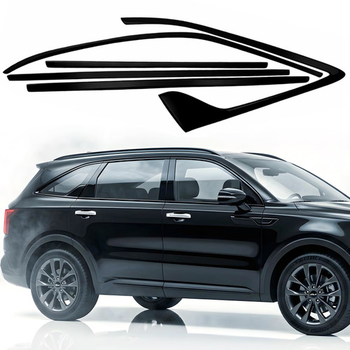 Side Window Trim Chrome Delete Overlay fit for 2021 2022 2023 2024 Kia Sorento Vinyl Wrap Kit with Gloss Black Blackout Film Accessories
