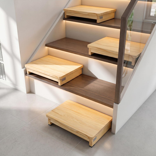 Half Steps for Seniors 3.5" Wooden Step Stool for Seniors with Non-Slip Rubber Feet Standard Depth, Sturdy Step Stool for Stairs, Solid Pinewood Platform Step for Indoor Use