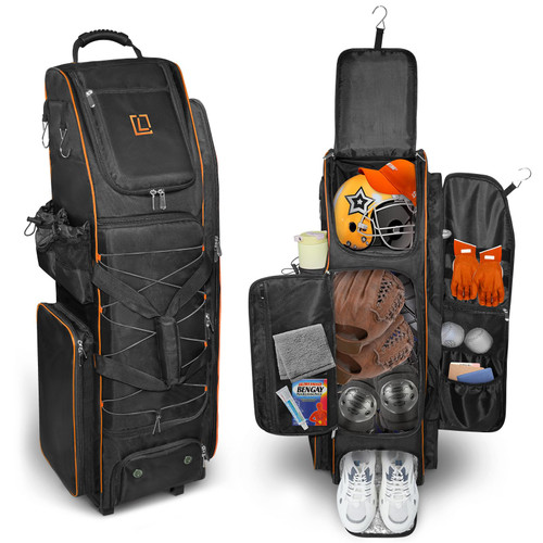 LIWSHWZ 80L Baseball Bag with Wheels,Rolling Catchers Gear Bag