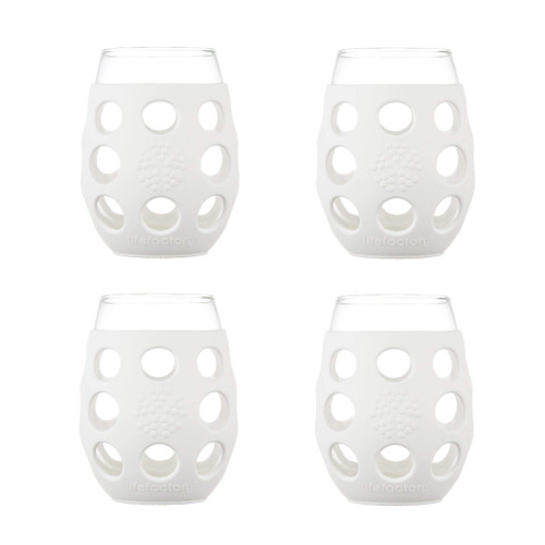 Lifefactory 11oz Stemless Wine Glasses, Silicone Sleeve, 4 Pk, Optic White