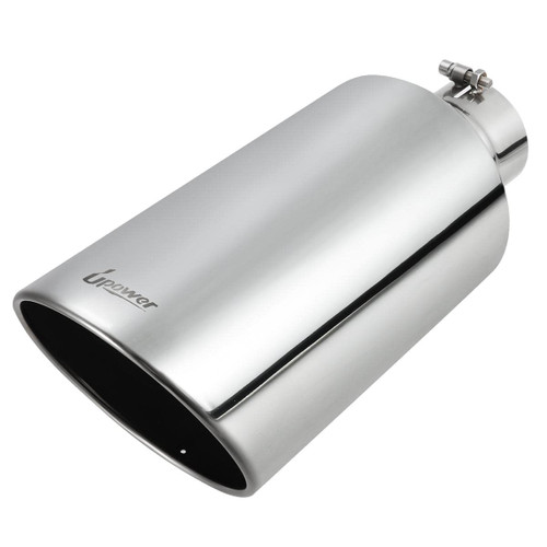 Upower 4" to 8" Exhaust Tip Mirror Polished 4 Inch Inlet 8 Inch Outlet Diesel Exhaust Tailpipe 18" Long 45 Degree Angle Cut Bolt-On Universal for Trucks Pickup Car