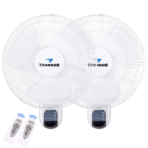 Tornado 2 Pack 16 Inch Wall Mounted Fan for Home, 90°Oscillating, Remote Control, 3 Speed 2650 CFM 6 FT Cord UL Safety Listed