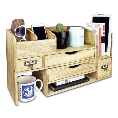 Ikee Design Large Extendable Wooden Desktop Organizer For Office Supplies